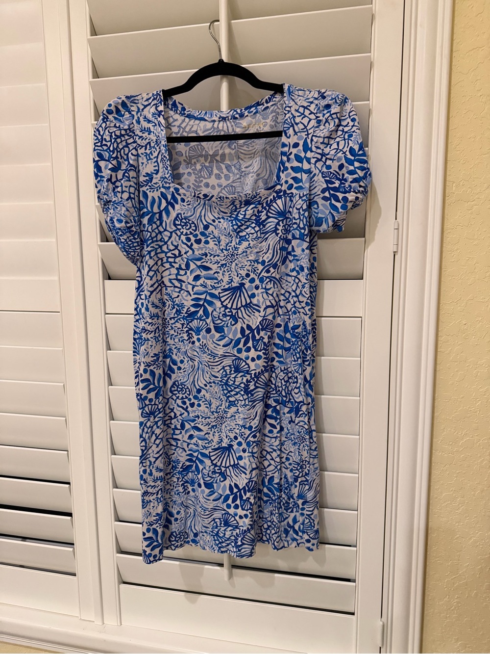 Lilly Pulitzer Blue and White Floral Square-Neck Mini Dress
